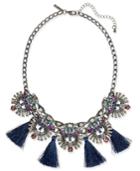 Inc International Concepts Hematite-tone Multi-stone & Blue Tassel Statement Necklace, Created For Macy's