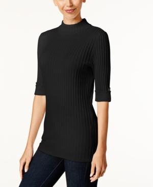Style & Co. Petite Ribbed Mock-neck Sweater, Only At Macy's