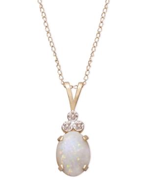 10k Gold Necklace, Opal (9/10 Ct. T.w.) And Diamond Accent Tri Top Pendant