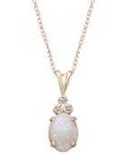 10k Gold Necklace, Opal (9/10 Ct. T.w.) And Diamond Accent Tri Top Pendant