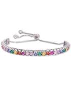 Tiara Multi-color Cubic Zironia Statement Bracelet In Sterling Silver