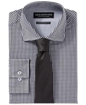 Nick Graham Black Gingham Dress Shirt And Black Solid Herringbone Tie Set