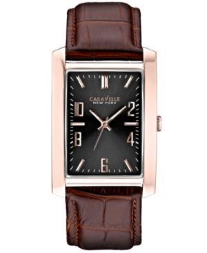 Caravelle New York By Bulova Men's Brown Leather Strap Watch 30mm 44a104