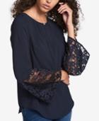Tommy Hilfiger Lace-contrast Keyhole Top, Created For Macy's