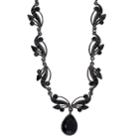 2028 Black-tone Black Crystal Swarovski Elements Vine Teardrop Necklace 16 Adjustable