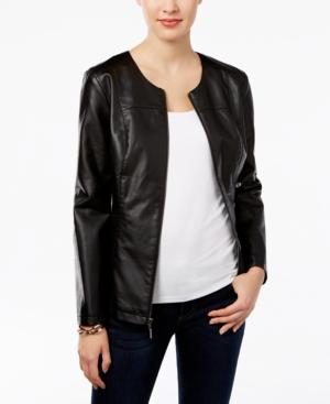 Alfani Petite Faux-leather Peplum Jacket, Only At Macy's