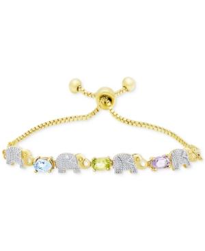 Diamond Accent Elephant Slider Bracelet In Gold-plated Metal