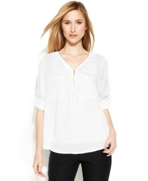 Calvin Klein Long-sleeve Zip V-neck Blouse