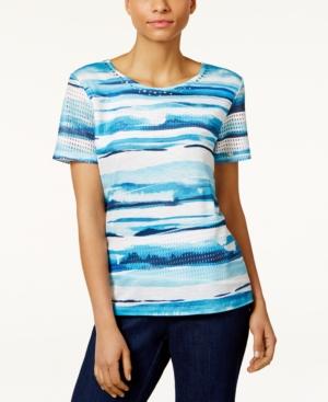 Alfred Dunner Petite Brushstroke Stripe-print Top