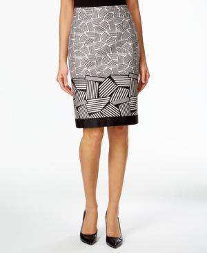 Tahari Asl Printed Poplin Straight Skirt