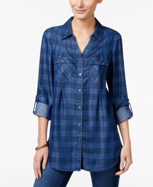 Style & Co Petite Plaid Denim Tunic Shirt, Only At Macy's