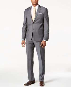 Dkny Slim-fit Medium Gray Mini-grid Suit