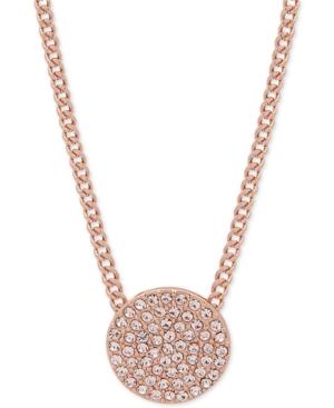 Dkny Rose Gold-tone Pave Disc Pendant Necklace, 16 + 3 Extender
