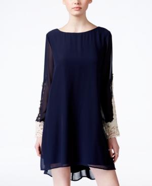 City Studios Juniors' Long-sleeve Crocheted-trim Sheath Dress