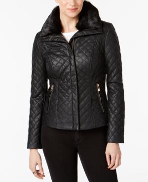 Inc International Concepts Faux-fur-collar Faux-leather Quilted Jacket