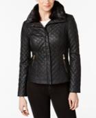 Inc International Concepts Faux-fur-collar Faux-leather Quilted Jacket