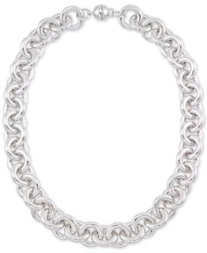 Signature Silver Diamond Accent Heavy Link Collar Necklace In Sterling Silver Over Resin Core
