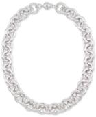 Signature Silver Diamond Accent Heavy Link Collar Necklace In Sterling Silver Over Resin Core