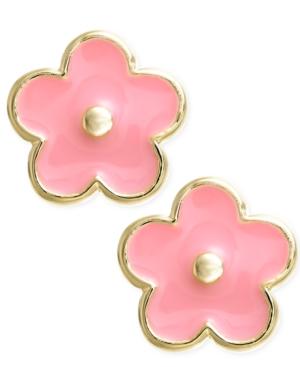 Children's 18k Gold Over Sterling Silver Earrings, Enamel Flower Stud Earrings