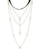Lucky Brand Gold-tone Crystal Multi-chain & Black Velvet Choker Necklace