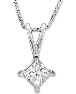 Macy's Star Signature Diamond Solitaire Princess 18 Pendant Necklace (1 Ct. T.w.) In 14k White Gold