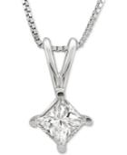 Macy's Star Signature Diamond Solitaire Princess 18 Pendant Necklace (1 Ct. T.w.) In 14k White Gold