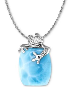 Marahlago Larimar & White Sapphire (1/10 Ct. T.w.) Frog 21 Pendant Necklace In Sterling Silver
