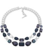 Nine West Silver-tone & Stone Double-row Statement Necklace, 16 + 2 Extender
