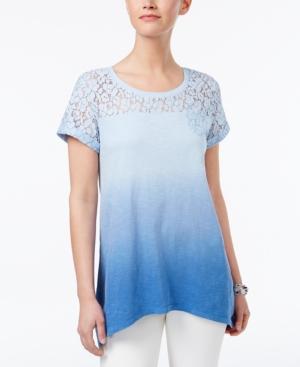 Style & Co Petite Lace Dip-dyed Top, Only At Macy's