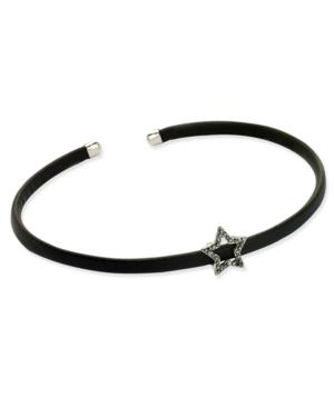 Inc International Concepts Hematite-tone Pave Star Faux Leather Hard Choker Necklace, Created For Macy's