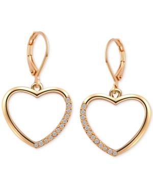 T Tahari Gold-tone Crystal Heart Drop Earrings