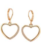 T Tahari Gold-tone Crystal Heart Drop Earrings