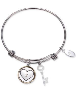 Unwritten Keep Me In Your Heart Charm Adjustable Bangle Bracelet In Stainless Steel