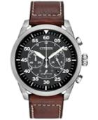 Citizen Men's Chronograph Eco-drive Brown Leather Strap Watch 45mm Ca4210-24e