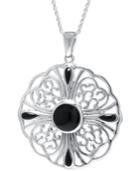 Dyed Black Agate Filigree Pendant Necklace In Sterling Silver