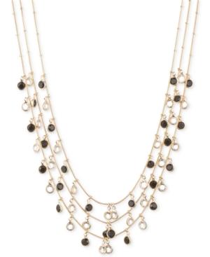 Anne Klein Gold-tone Jet And Glass Stone Three-row Necklace
