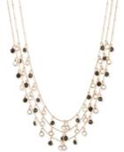 Anne Klein Gold-tone Jet And Glass Stone Three-row Necklace