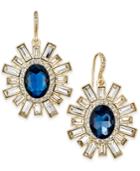 Charter Club Gold-tone Blue Stone And Baguette Drop Earrings, Created For Macy's