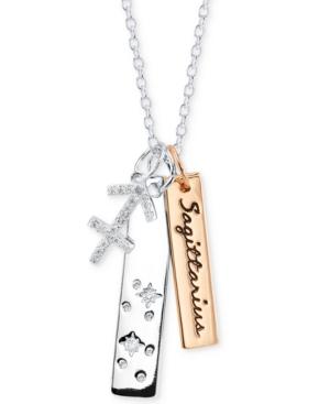 Unwritten Cubic Zirconia Constellation Sagittarius Zodiac Pendant Necklace With Two-tone Silver Plated Charms On Sterling Silver Chain, 18