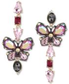 Betsey Johnson Tri-tone Stone Butterfly Mismatch Linear Drop Earrings