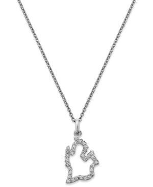 Diamond Illinois State Pendant Necklace In Sterling Silver (1/10 Ct. T.w.)