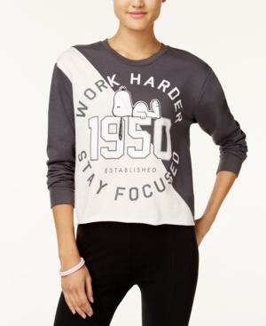 Peanuts X Love Tribe Juniors' Snoopy Work Harder Contrast Graphic Sweatshirt