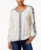 Style & Co Petite Cotton Embroidered Peasant Top, Only At Macy's