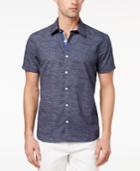 Ryan Seacrest Distinction Men's Slim-fit Navy/white Broken-stripe Sport Shirt, Created For Macy's