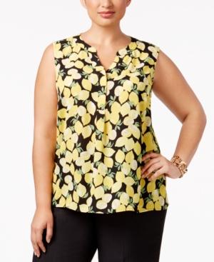 Nine West Plus Size Lemon-print Shell