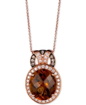 Le Vian Chocolatier Caramel Quartz (6-1/8 Ct. T.w.) And Diamond (1/2 Ct. T.w.) Pendant Necklace In 14k Rose Gold