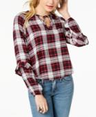 Polly & Esther Juniors' Ruffled Plaid Keyhole Top