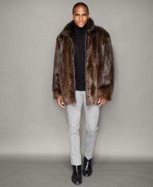 The Fur Vault Mens Beaver Fur Bomber Jacket