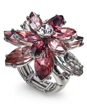 Charter Club Silver-tone Crystal Flower Stretch Ring, Created For Macy's