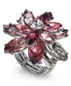 Charter Club Silver-tone Crystal Flower Stretch Ring, Created For Macy's
